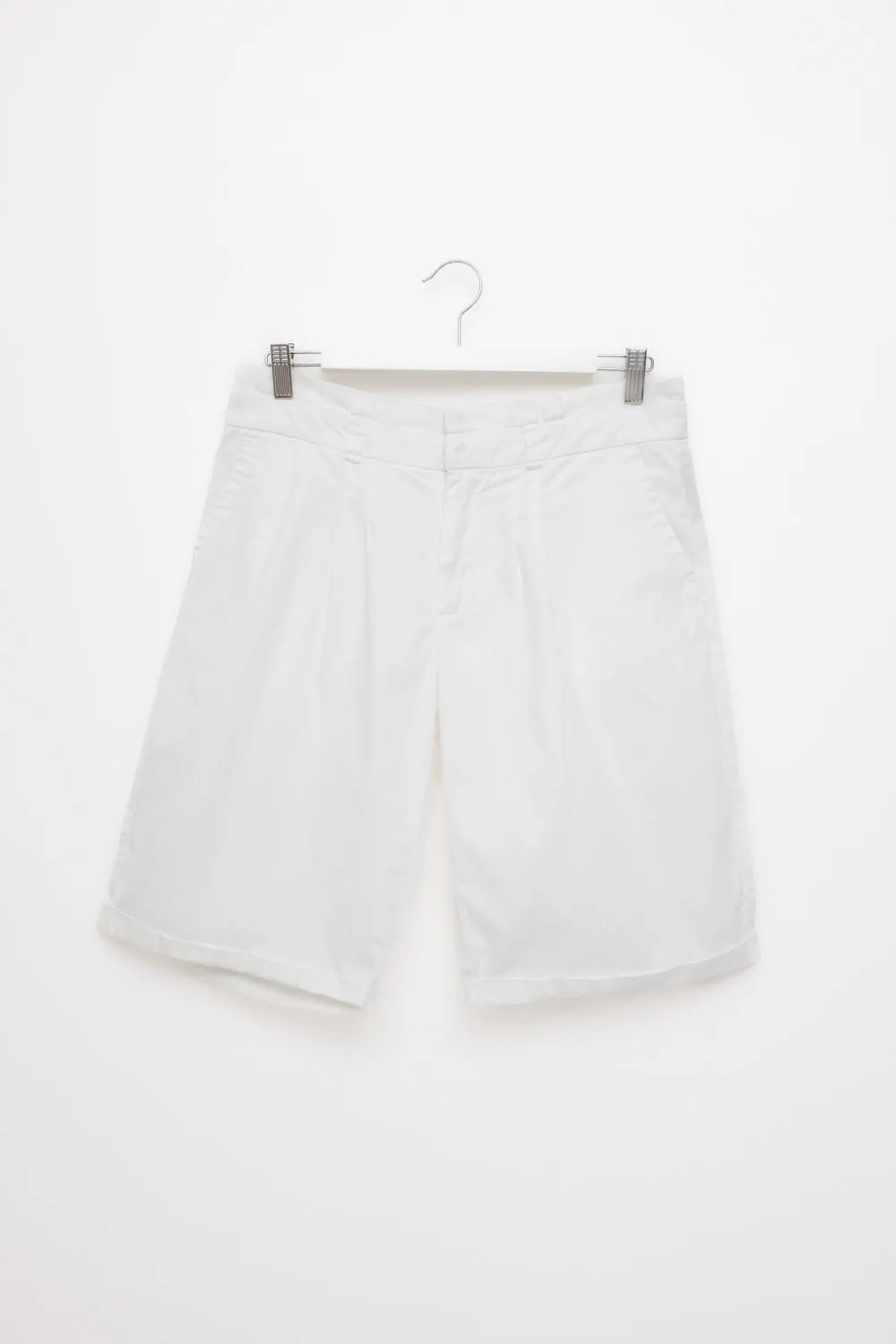 0055_PLEATED WHITE COTTON VINTAGE SHORTS