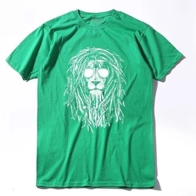 100% Cotton Cool Lion Print Casual O-neck Summer Loose T-shirt for Men