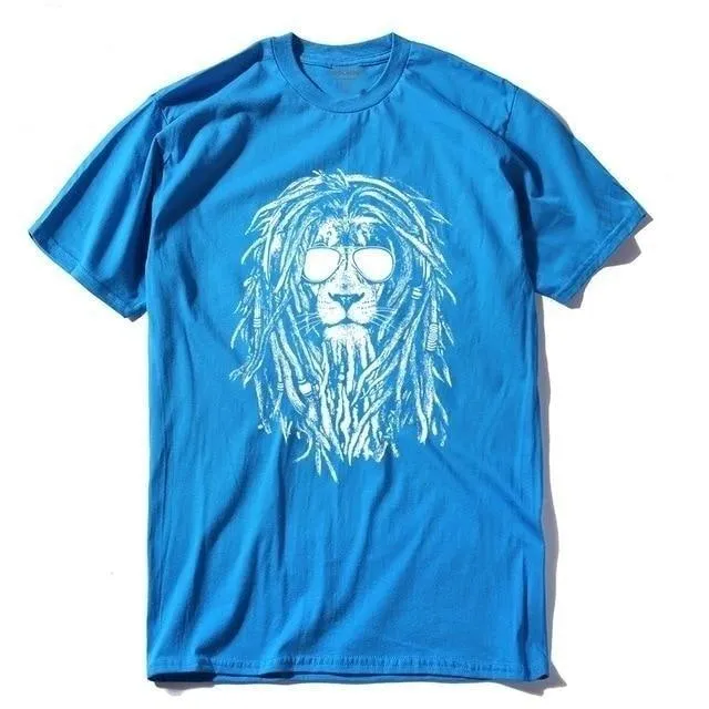 100% Cotton Cool Lion Print Casual O-neck Summer Loose T-shirt for Men