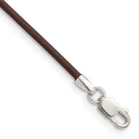 1.5mm Brown Leather Cord Chain & Sterling Silver Clasp Necklace