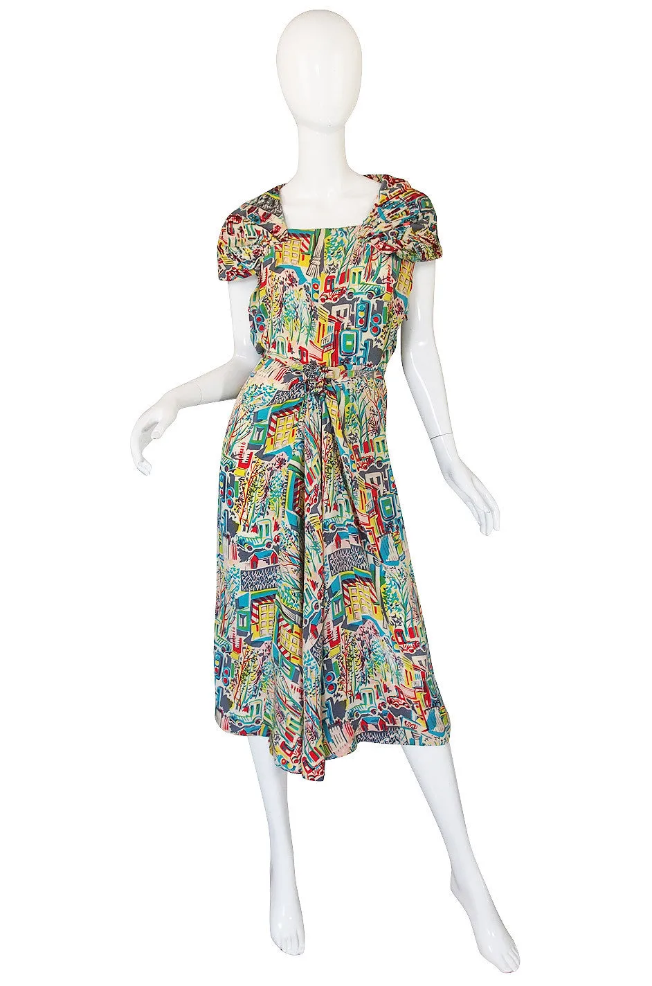 1940s Pattullo Jo Copeland Silk Print Dress