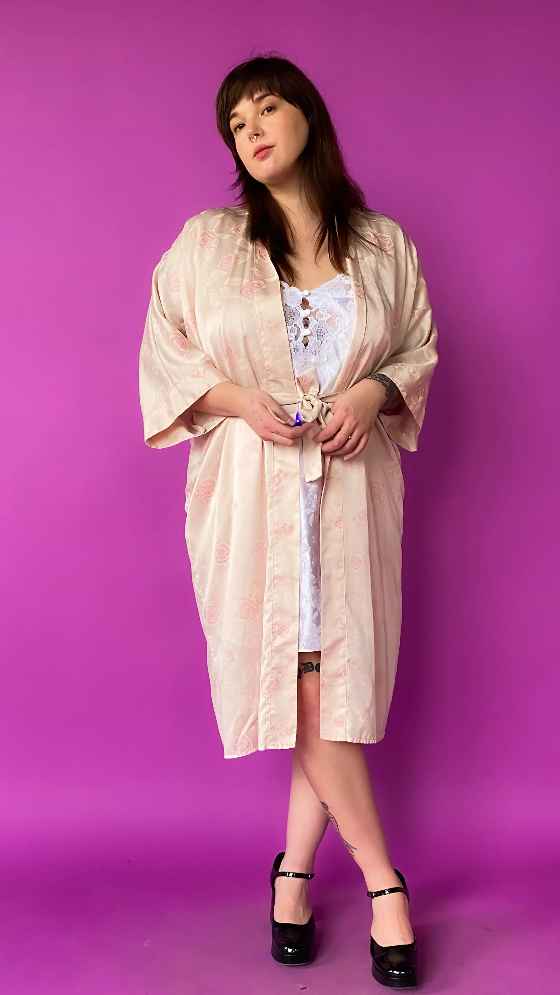 1980s Romantic Rose Robe, sz 3X