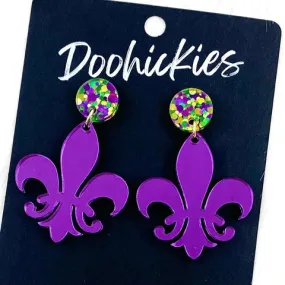 2 Fleur de Lis Acrylic Dangle Earrings - Purple