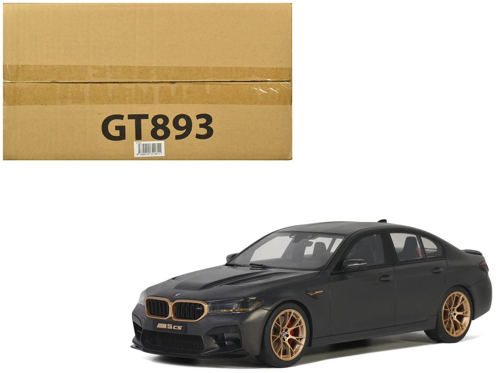 2021 BMW M5 CS Black Metallic with Gold Wheels 1/18 Model Car by GT Spirit