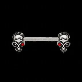 316L Stainless Steel Red Eye Alien Skull Nipple Bar