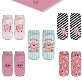 3D Animal Printed Pink Cute Pigling Cotton Ankle Socks for Women