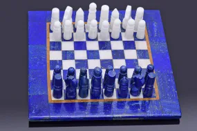 8.5 x 8.5 Inches - Lapis Lazuli & Marble Square Board Chess Set   Box