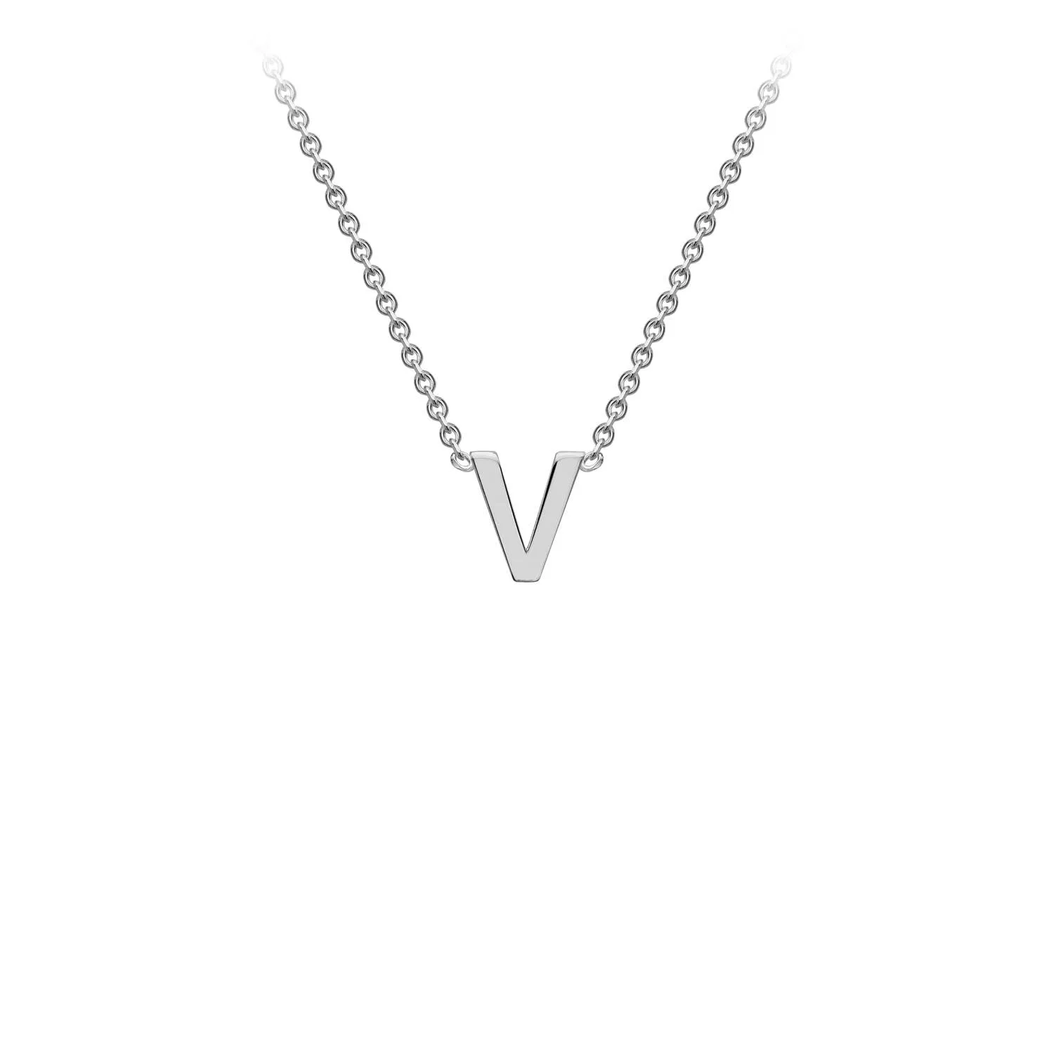 9K White Gold 'V' Initial Adjustable Letter Necklace 38/43cm