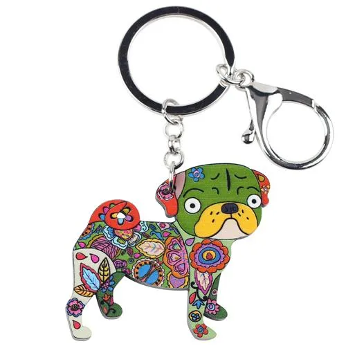 Acrylic Terrier Pug Dog Key Chain Key Ring Pom Gift for Women