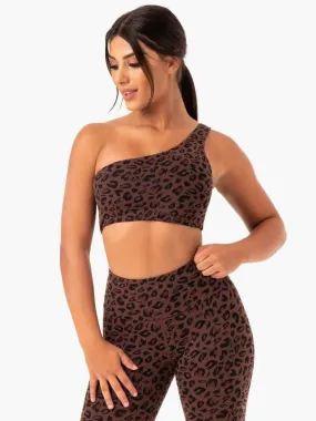 ADAPT ONE SHOULDER SPORTS BRA CHOCOLATE LEOPARD