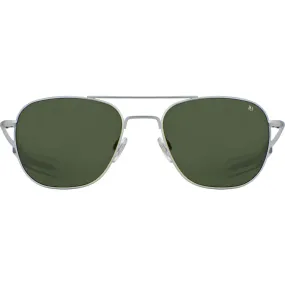 American Optical Big Original Pilot Sunglasses Bayonet | Matte Silver/Polarized Glass Green