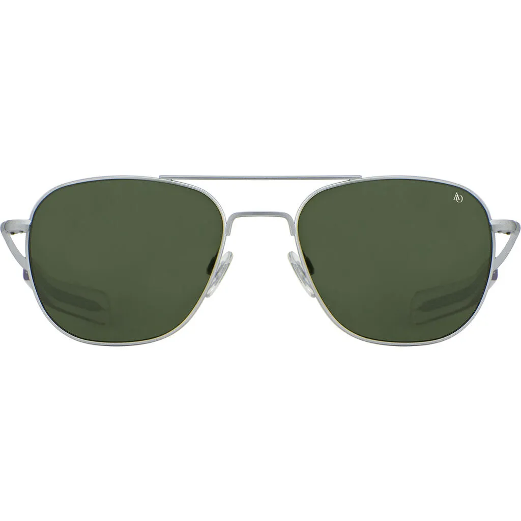 American Optical Big Original Pilot Sunglasses Bayonet | Matte Silver/Polarized Glass Green