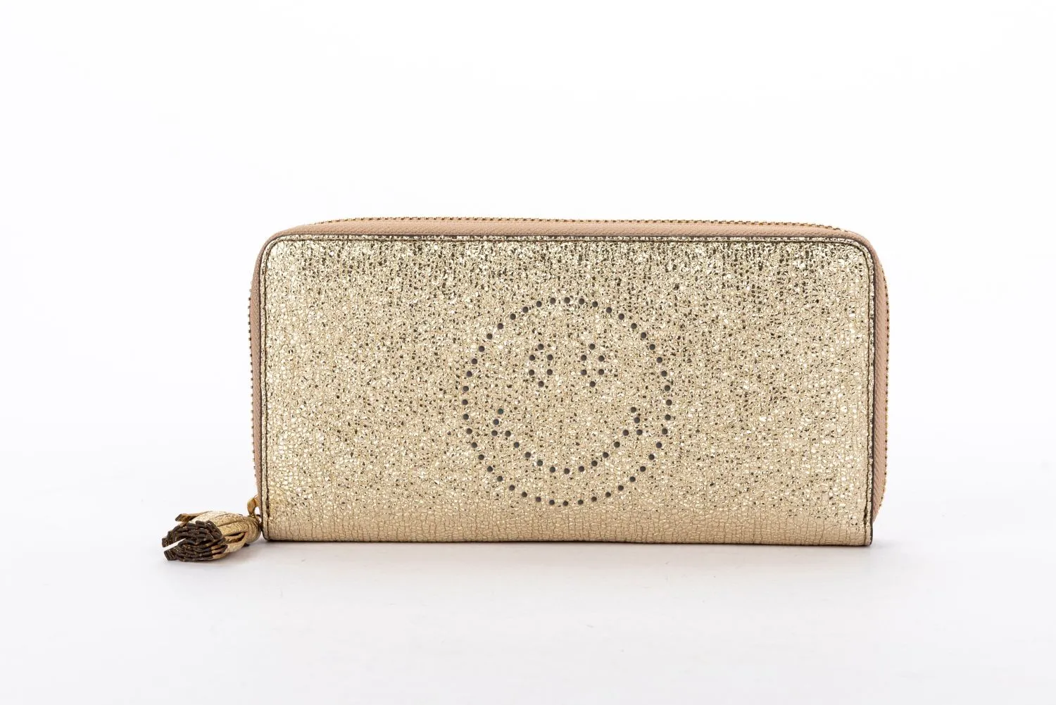 Anya Hindmarch Metallic Gold Smiley Zippy Wallet, with Box