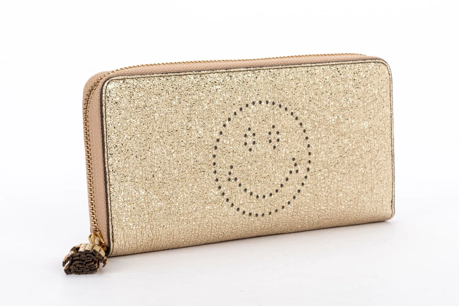 Anya Hindmarch Metallic Gold Smiley Zippy Wallet, with Box