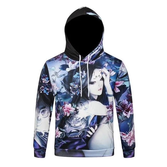 Autumn Winter Hooded 3D Tattoos Print Sweatshirts for Men and Women