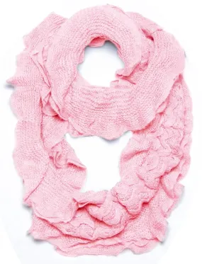 Baby Pink Peach Couture Trendy and Chic Ruffle Edge Thick Knitted Circle Infinity Loop Scarf