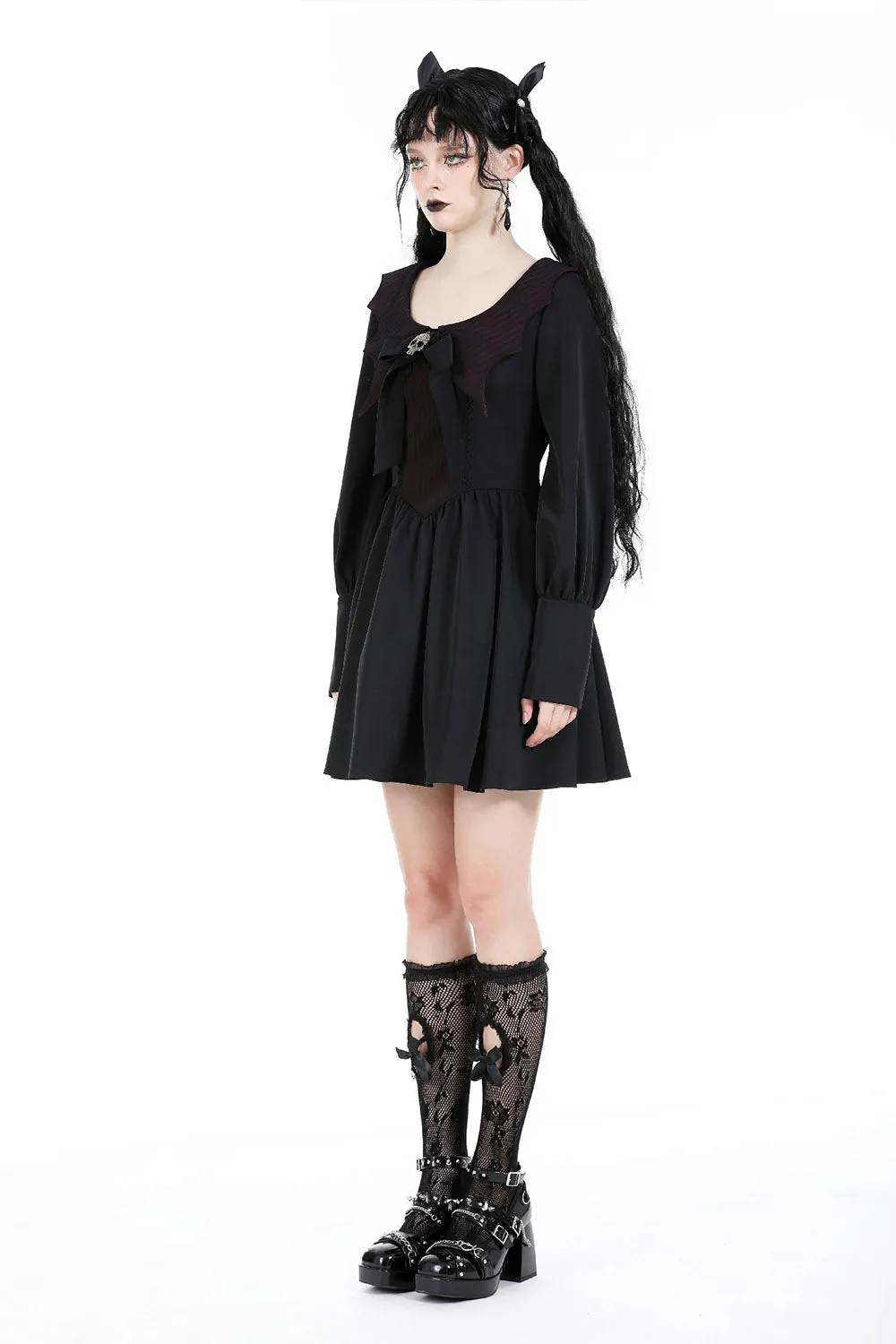 Babydoll Batwing Collar Mini Dress