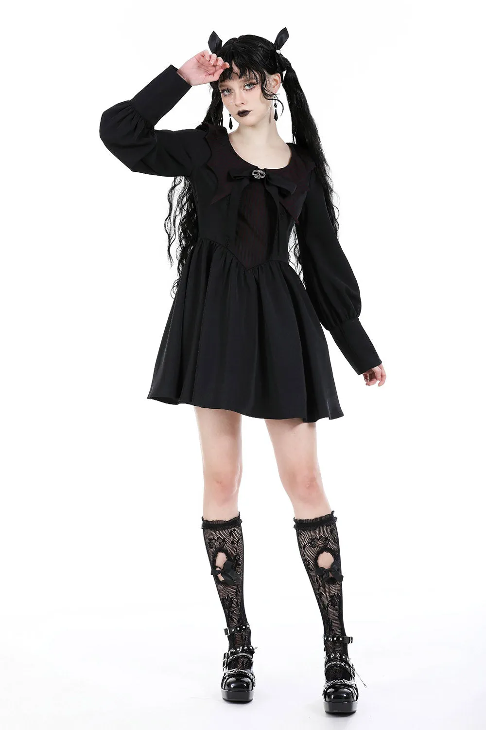 Babydoll Batwing Collar Mini Dress