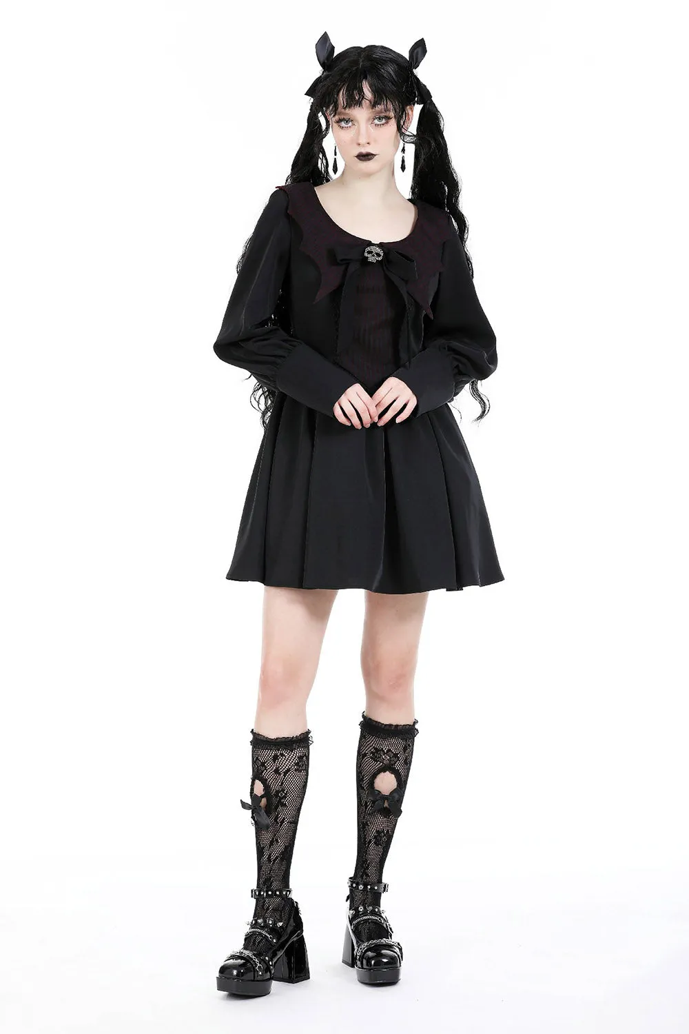 Babydoll Batwing Collar Mini Dress