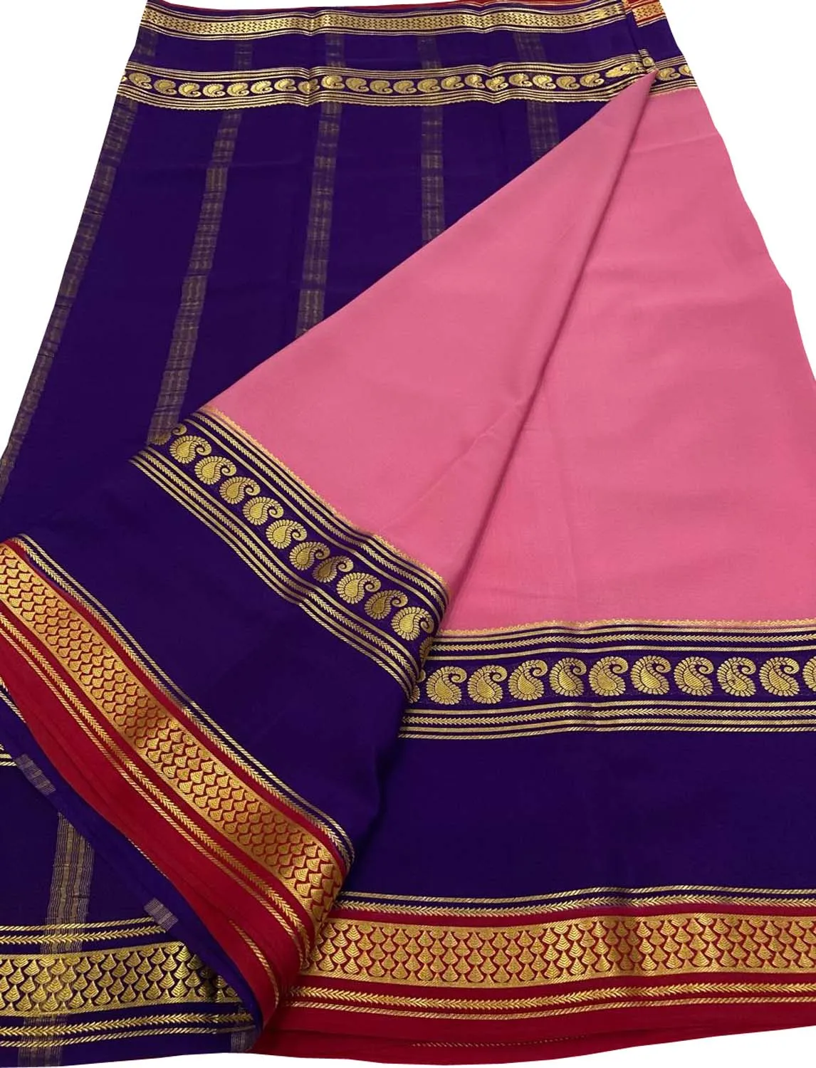 Beautiful Pink Handloom Mysore Pure Crepe Silk Saree