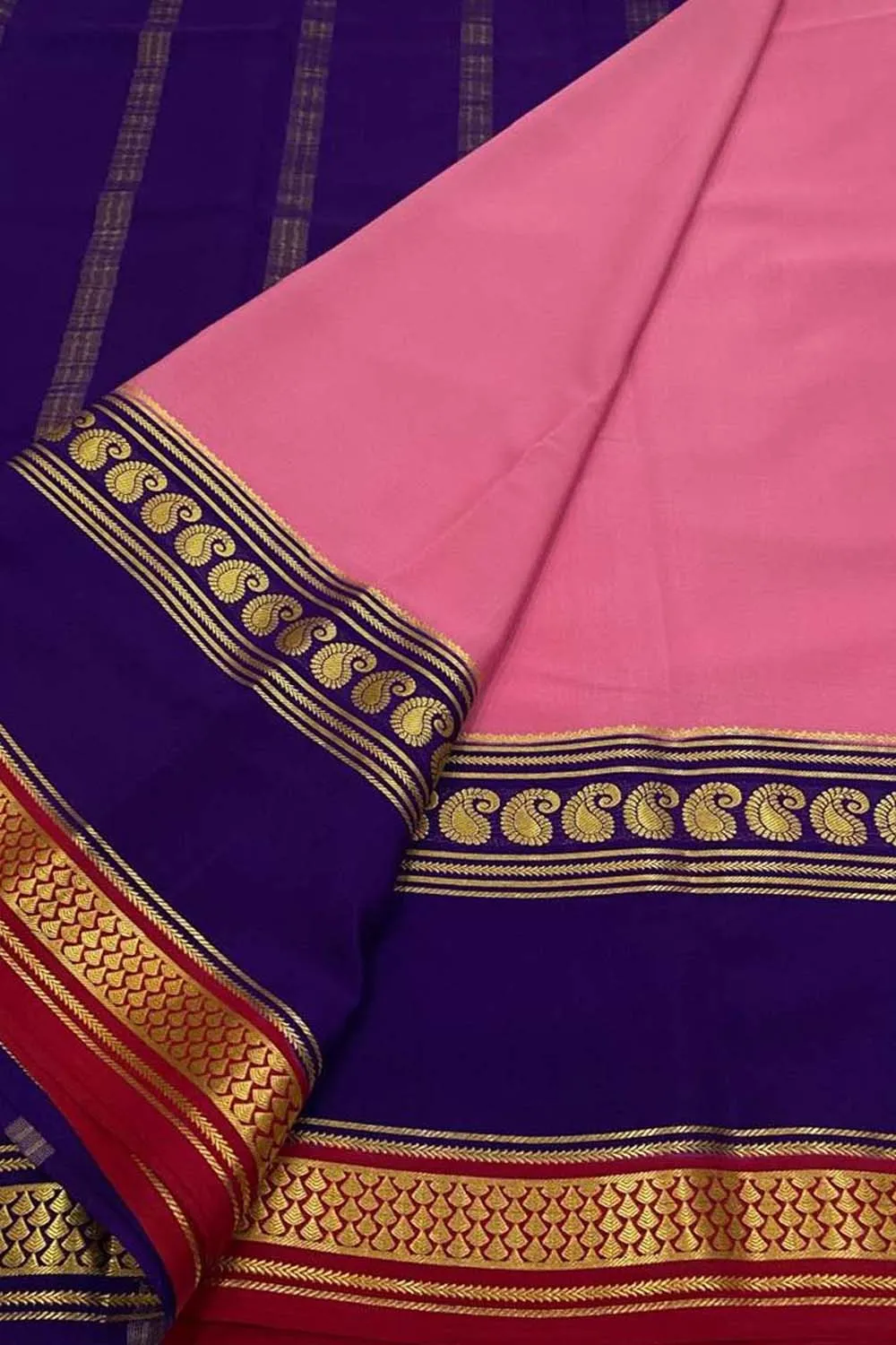 Beautiful Pink Handloom Mysore Pure Crepe Silk Saree