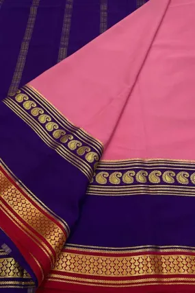 Beautiful Pink Handloom Mysore Pure Crepe Silk Saree