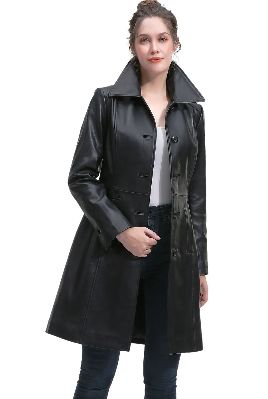 BGSD Women Maisy Lambskin Leather Long Coat