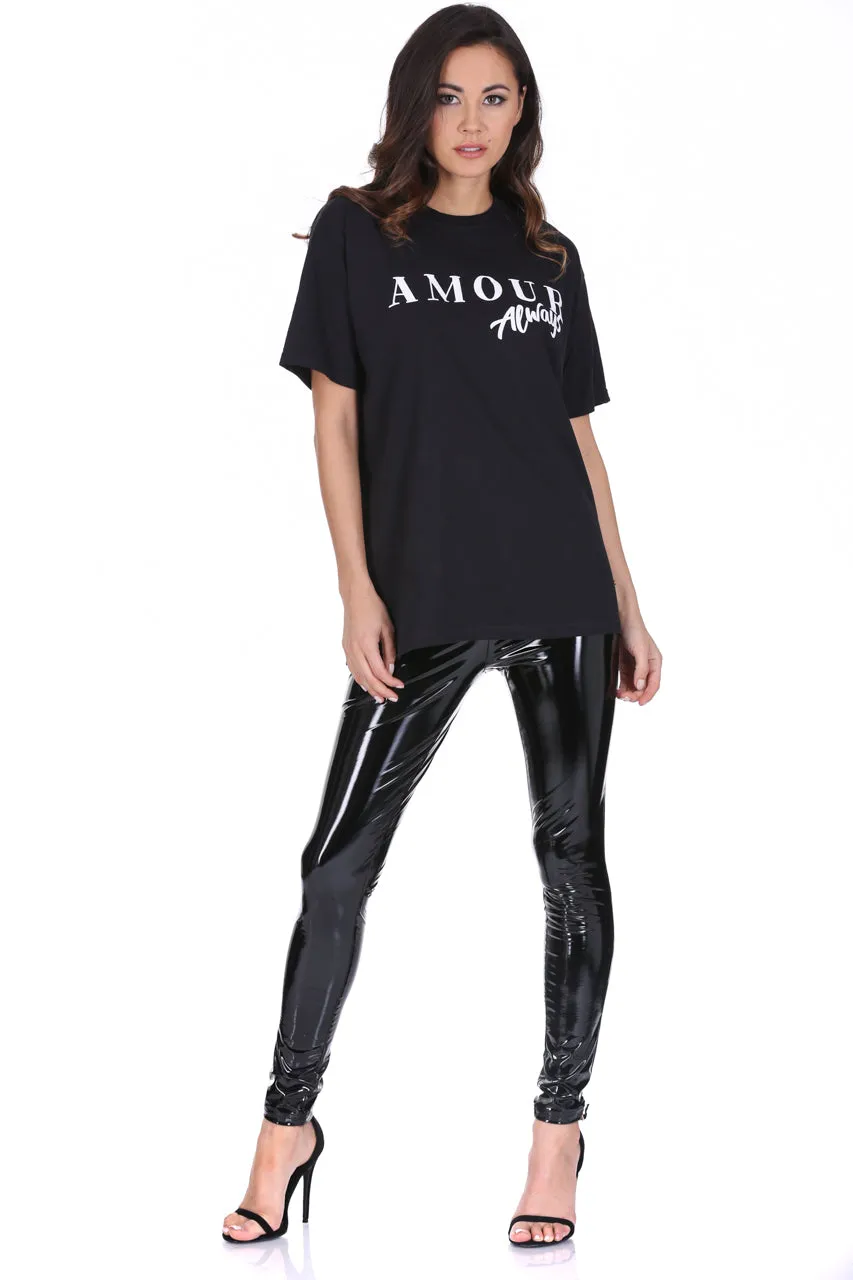 Black Amour Slogan T-Shirt