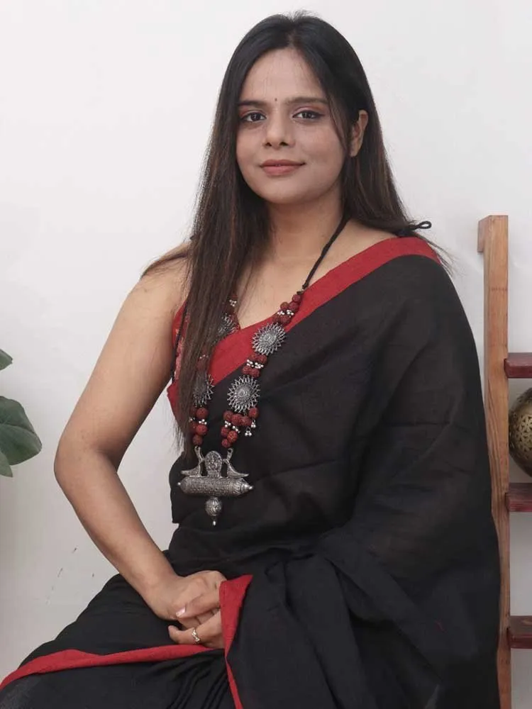 Black Bengal Plain Cotton Saree