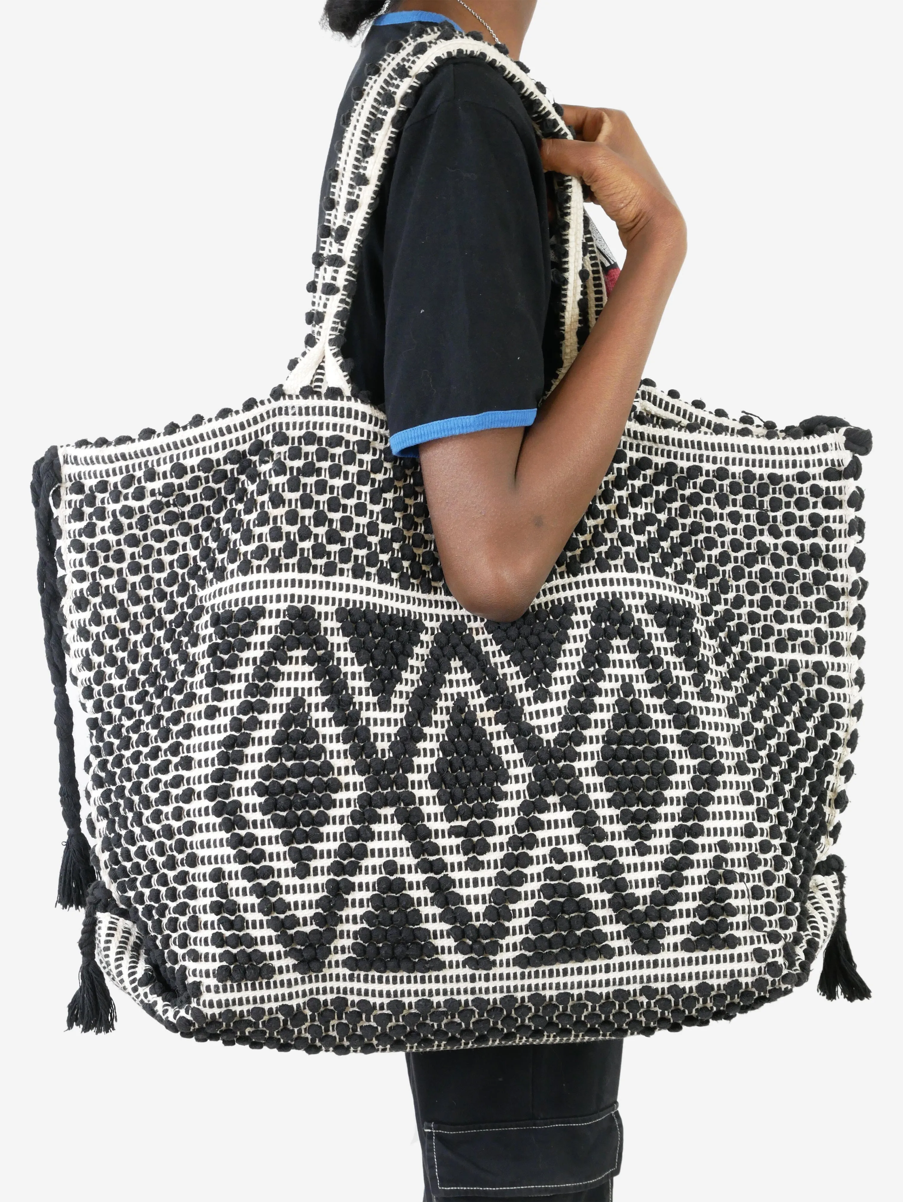 Black large handwoven tote bag