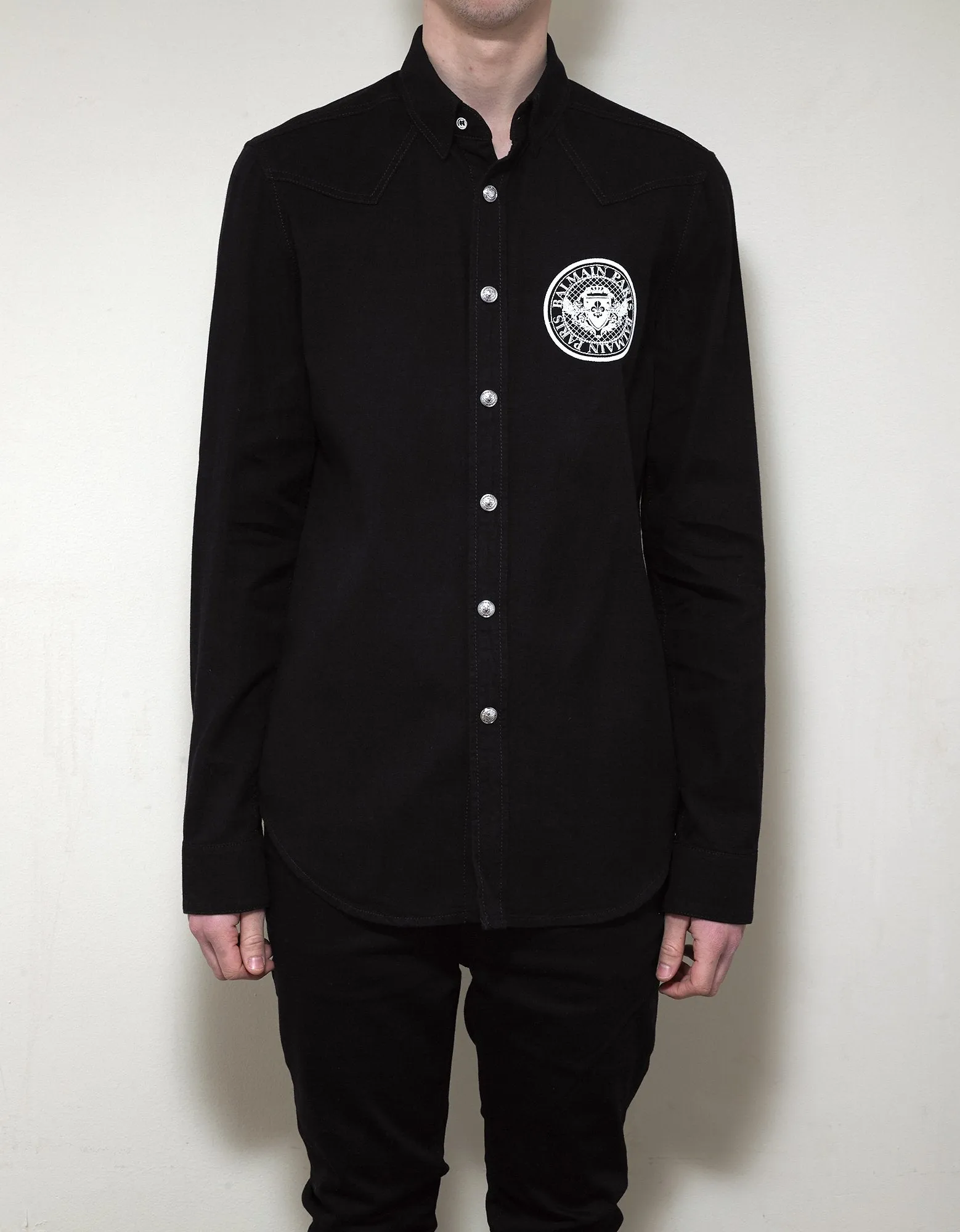 Black Logo Medallion Denim Shirt