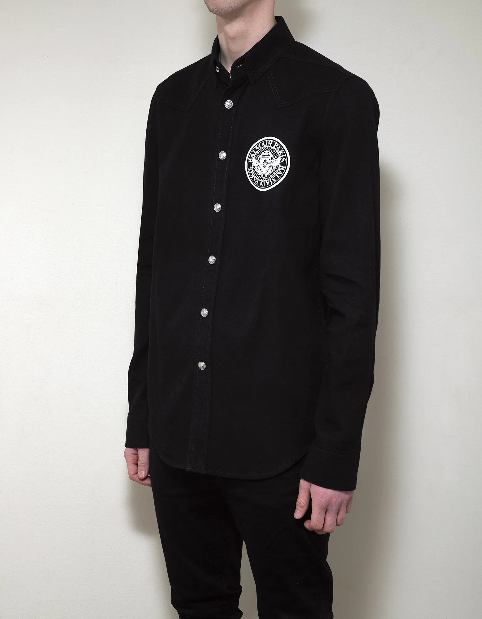 Black Logo Medallion Denim Shirt