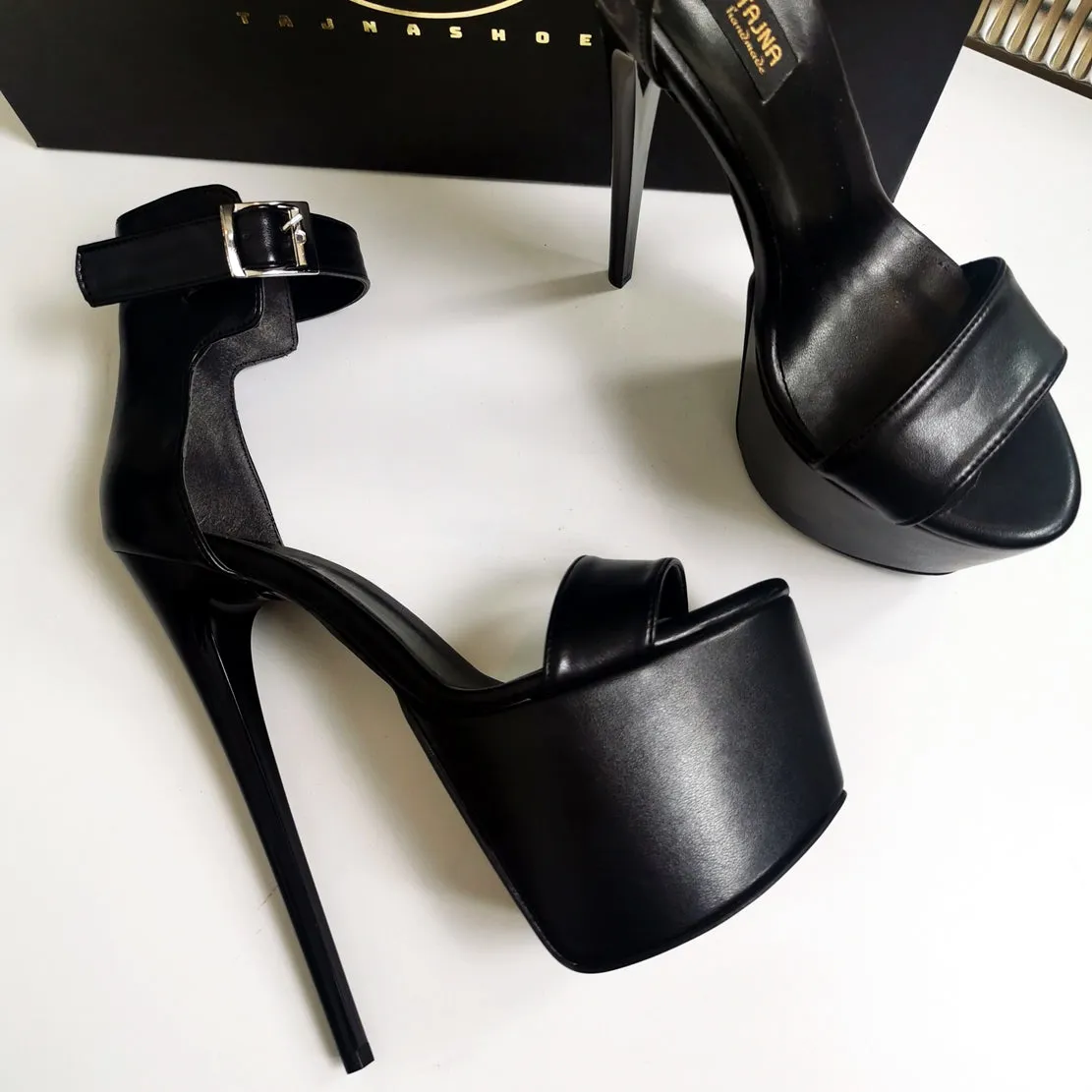 Black Matte Belted High Heel Sandals