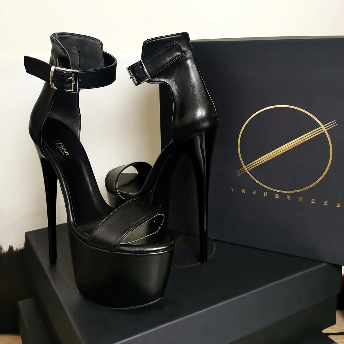 Black Matte Belted High Heel Sandals