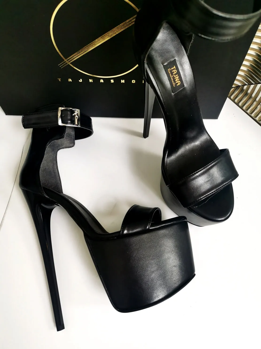 Black Matte Belted High Heel Sandals