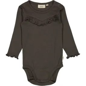 Body Rib Ruffle LS - black granite