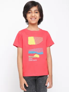 Boys Red Printed Cotton T-shirt