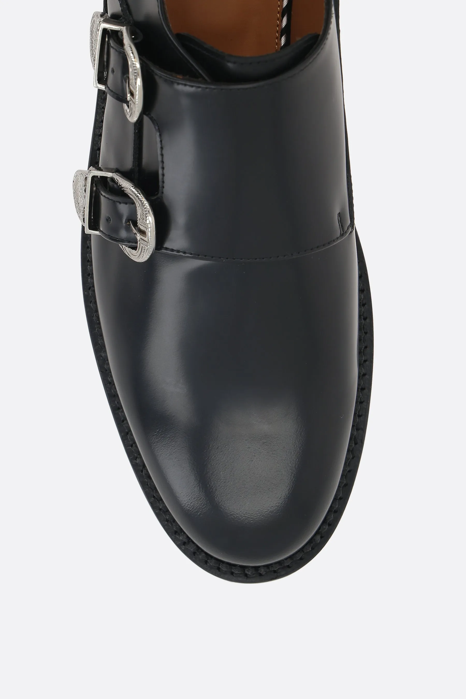 brushed leather monk-strap shoes