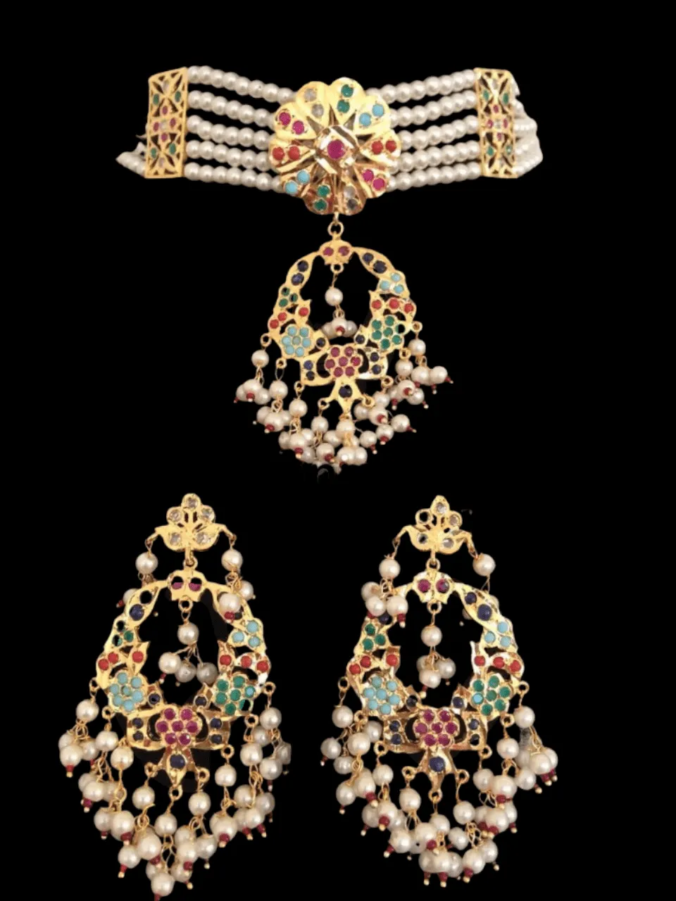 C100 Madhuri navratan choker set  ( SHIPS IN 4 WEEKS )