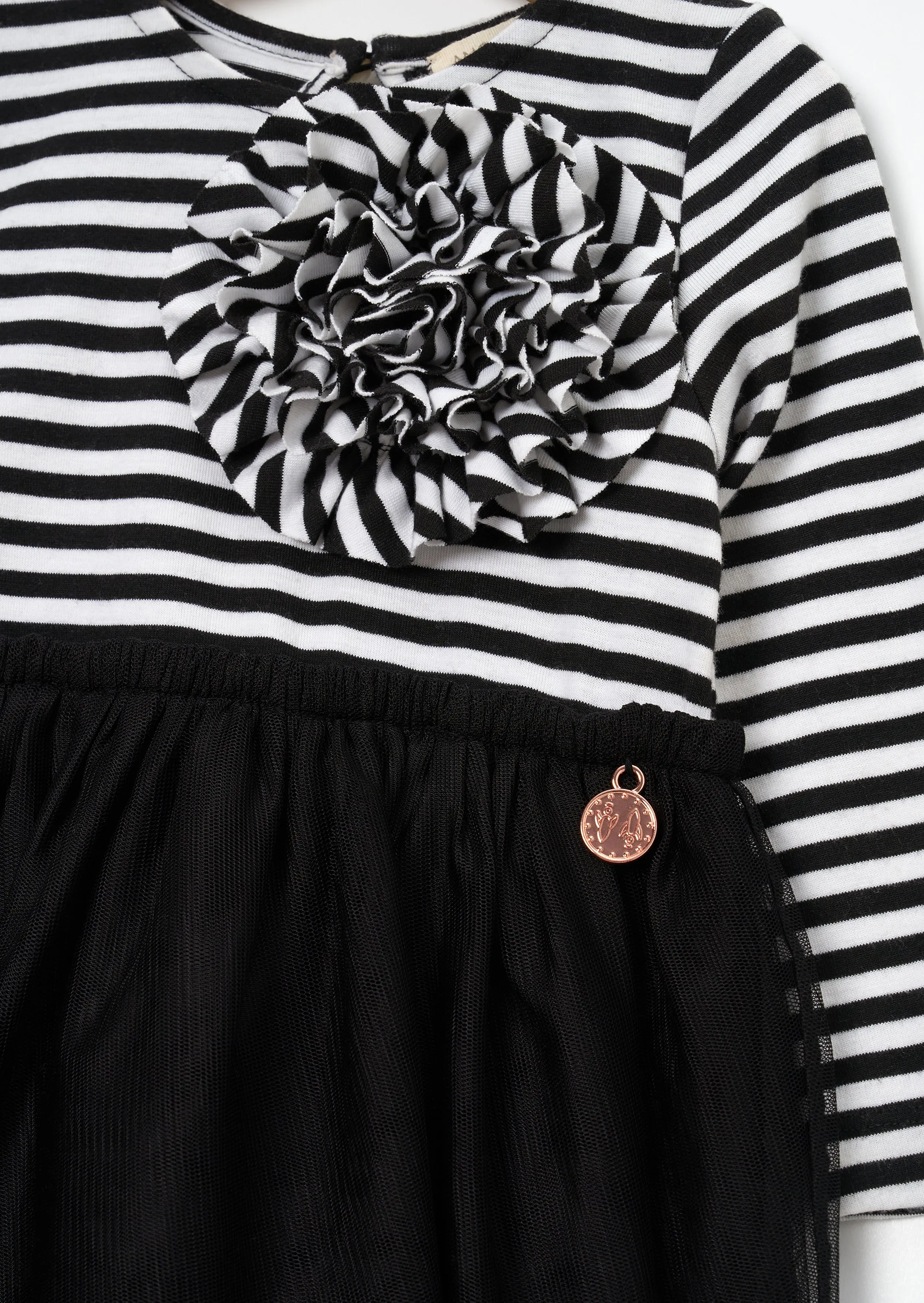 Carrie Black Stripe Corsage Black Dress