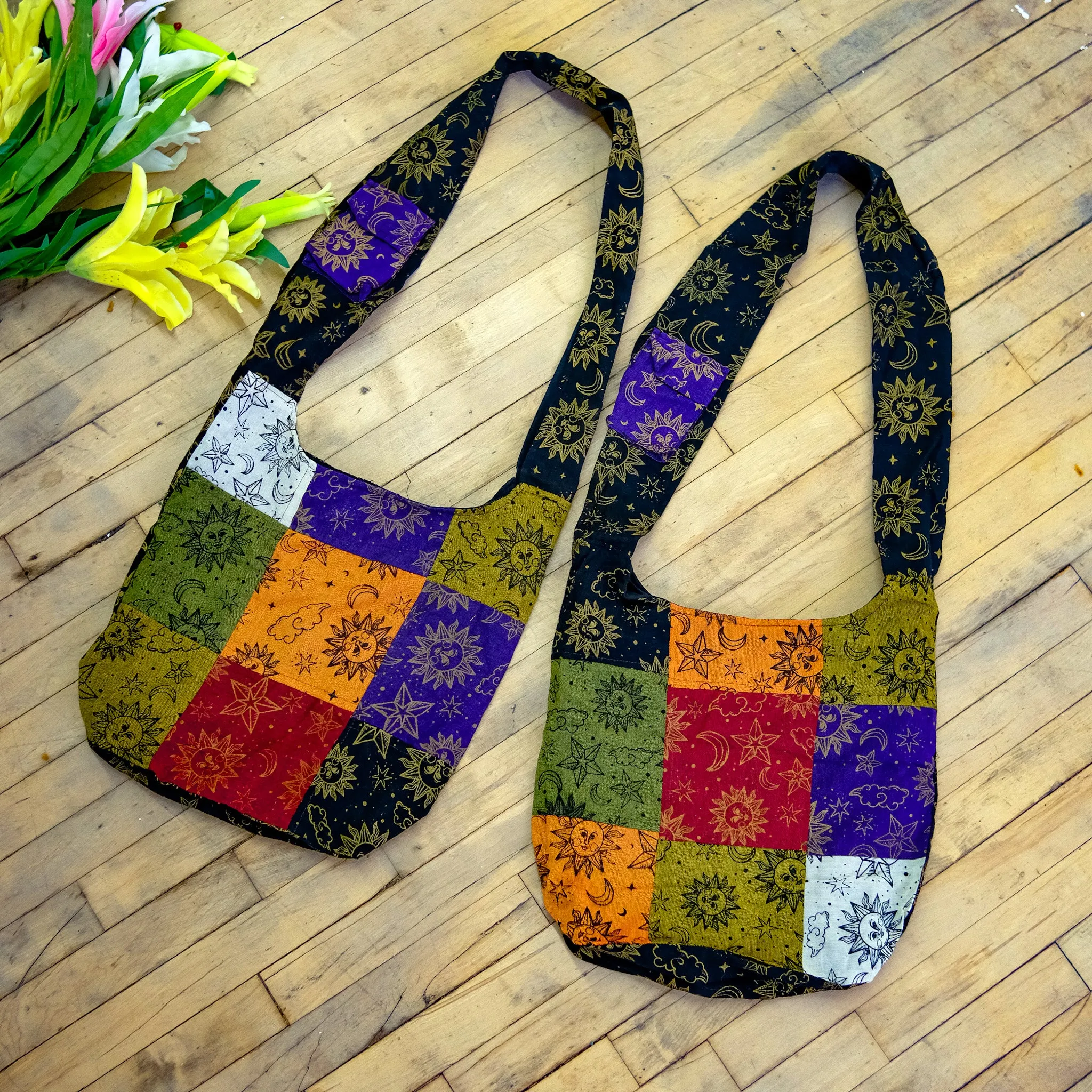 Celestial Patchwork Cotton Messenger Bags