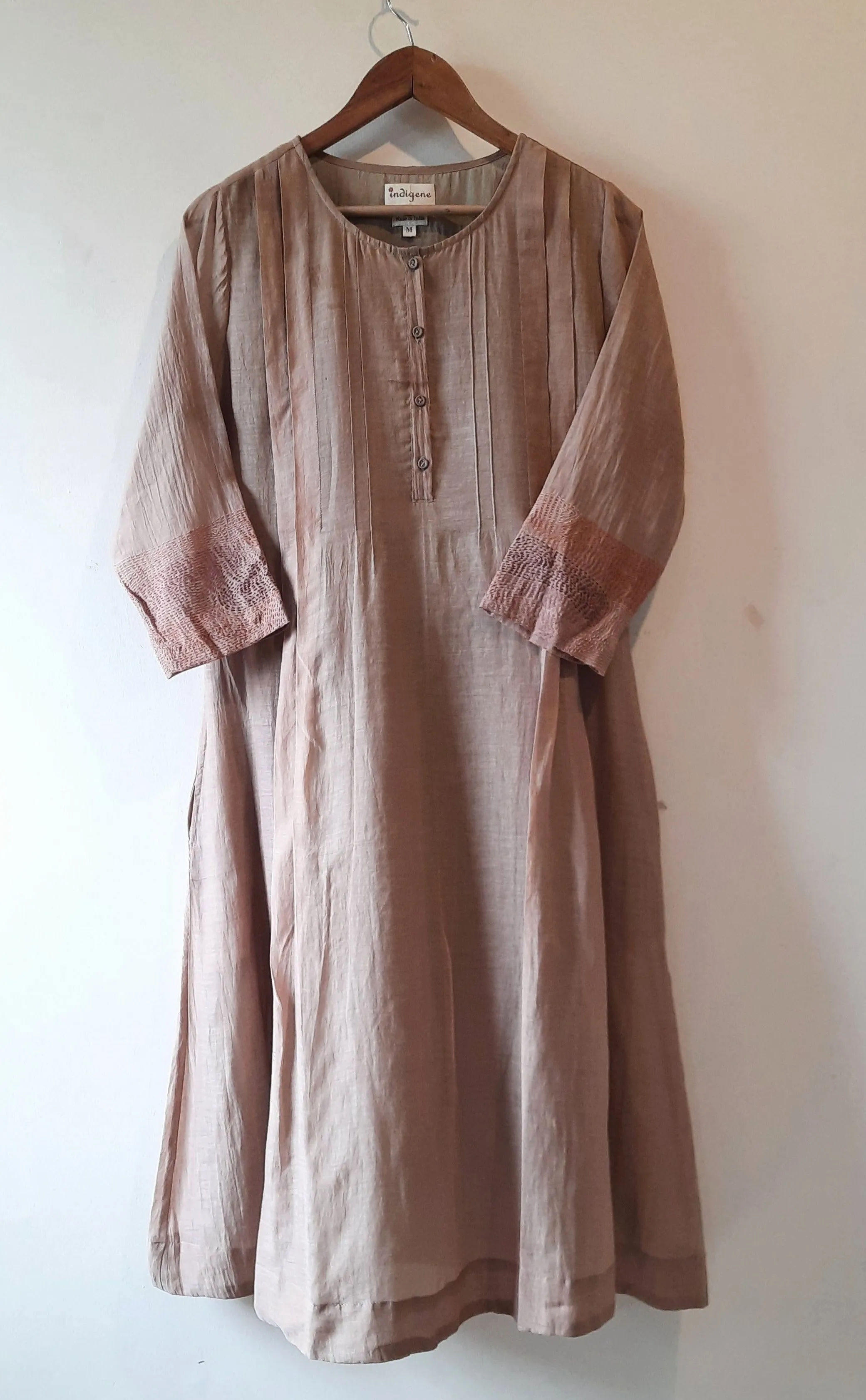 Chanderi Pleated Placket Kurta w/ Embroidery