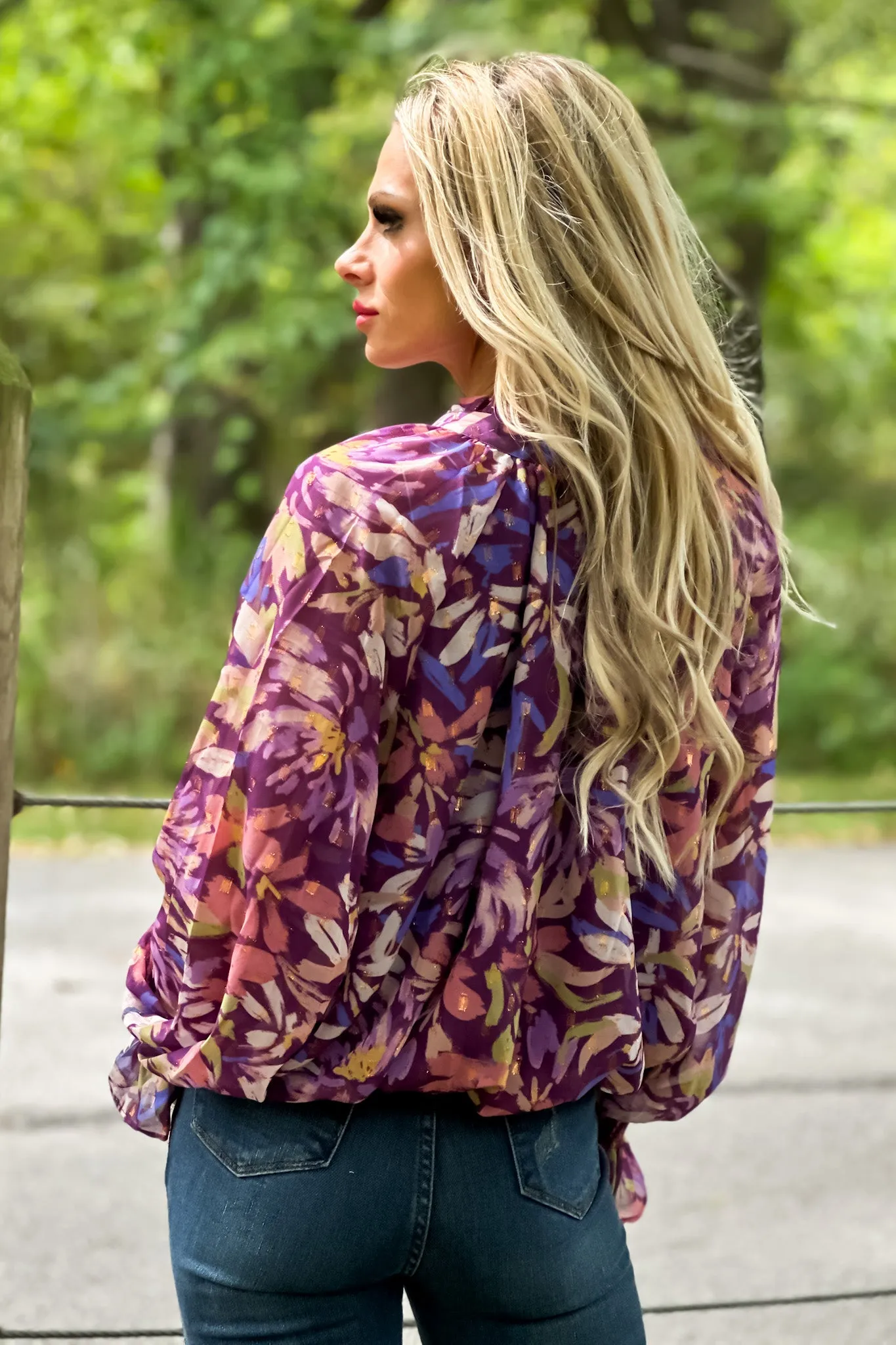 Chardonnay All Day Smocked Lurex Chiffon Top : Purple/Multi