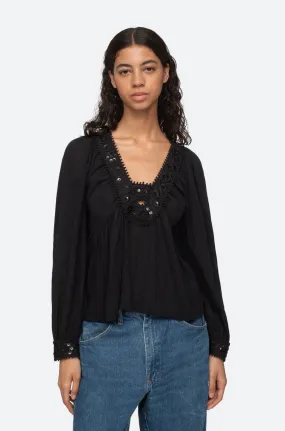 Charlotte Embroidery Long Sleeve Top ~ Black