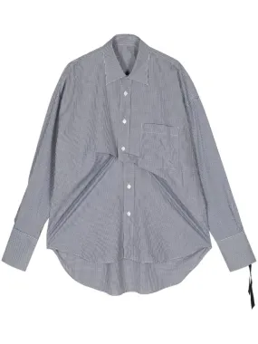 Check-Print Draped Cotton Shirt