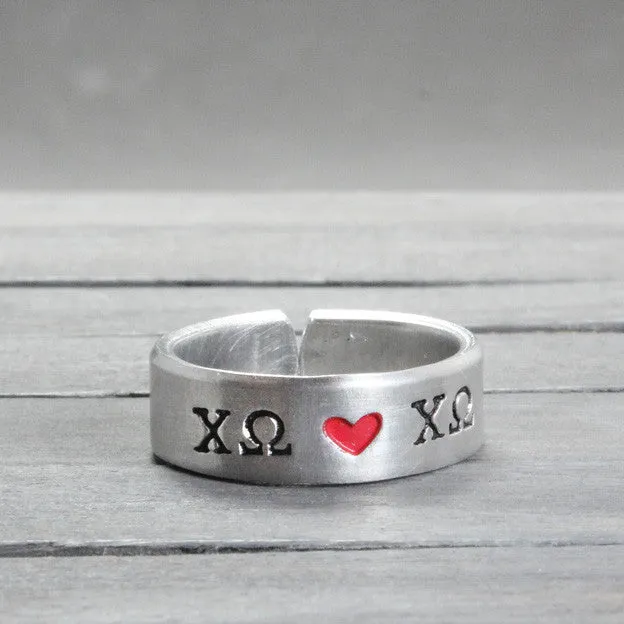 Chi Omega Heart Ring