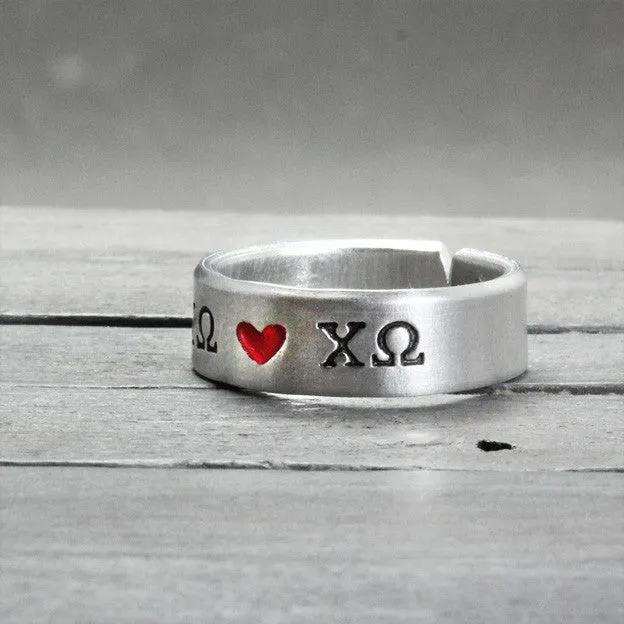 Chi Omega Heart Ring