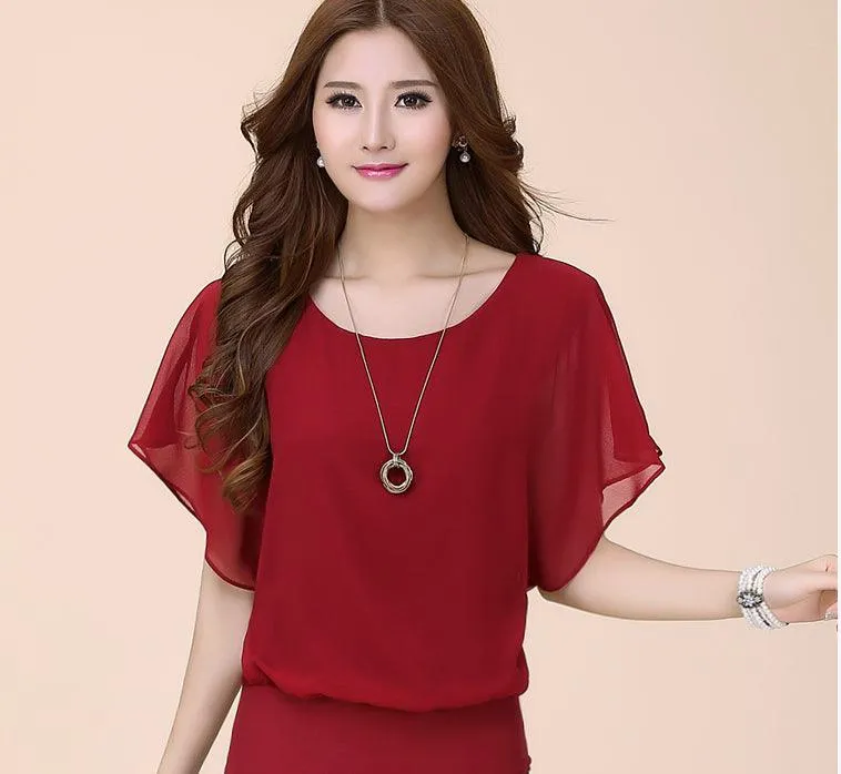 CHIFFON BLOUSE WITH BATWING SLEEVES