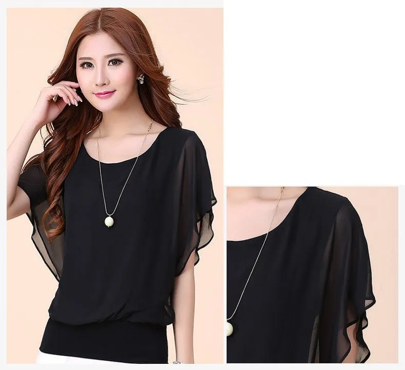 CHIFFON BLOUSE WITH BATWING SLEEVES