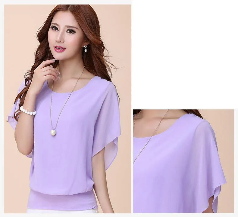 CHIFFON BLOUSE WITH BATWING SLEEVES